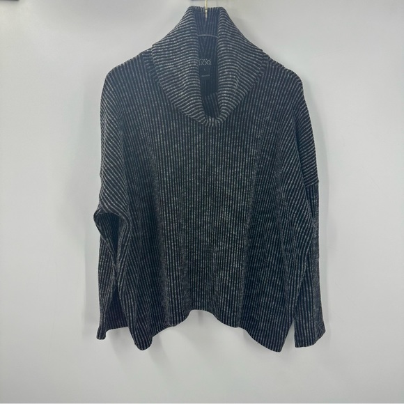 Clara Sun Woo Turtleneck Sweater Gray Black Womens Large Ribbed - Picture 1 of 7